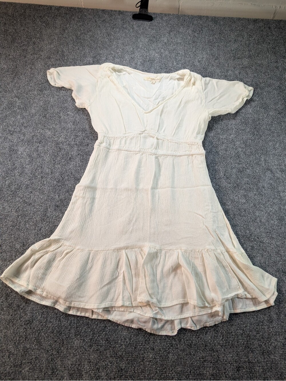 Rewind Women's Medium Cream Rayon Midi Dress with Ruffle Hem Boho Casual